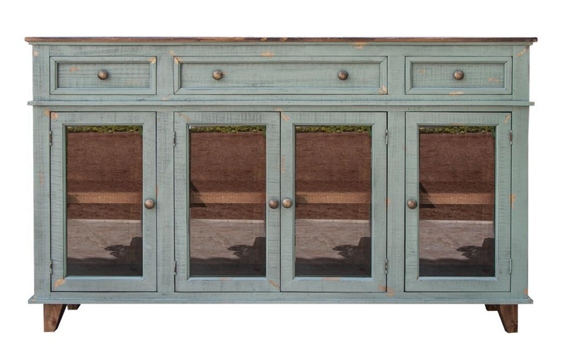 Toscana 3 Drawer 4 Glass Door Buffet in Sage Green