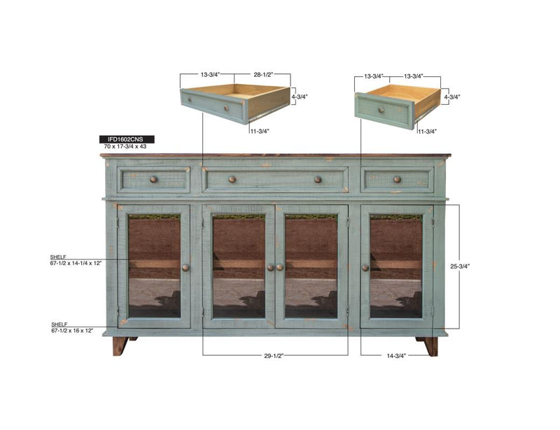 Toscana 3 Drawer 4 Glass Door Buffet in Sage Green