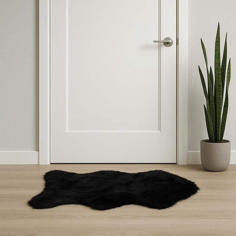 2' X 3' Black Faux Sheepskin Animal Print Washable Area Rug