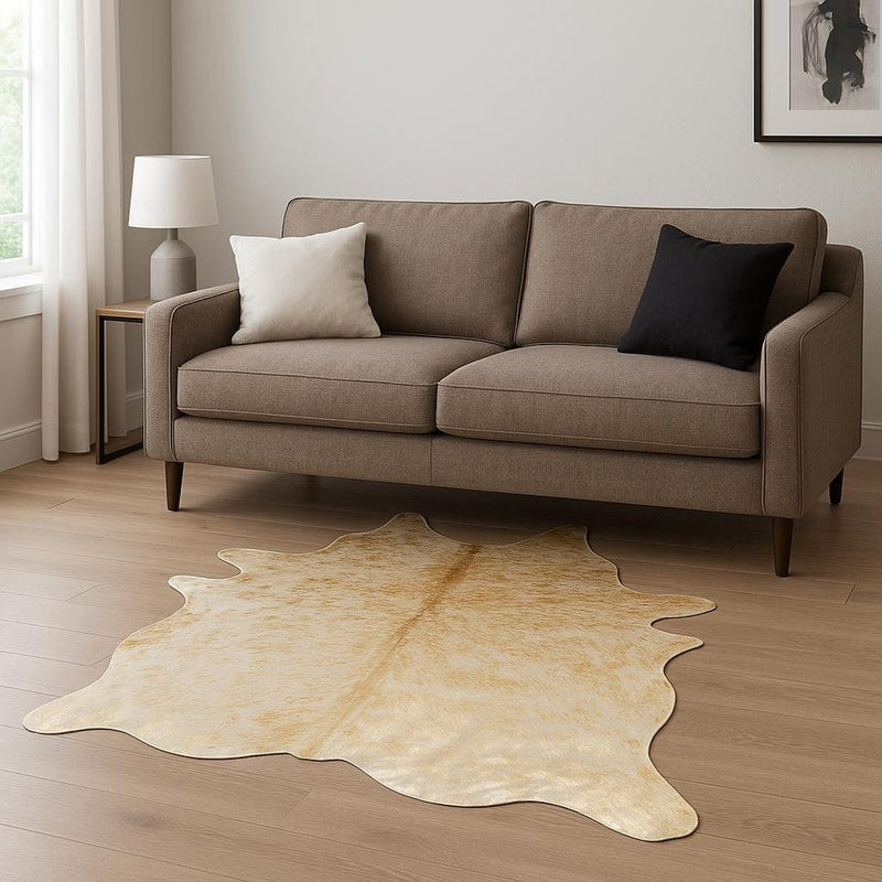 6' X 7'  Natural And Gold Genuine Cowhide Area Rug