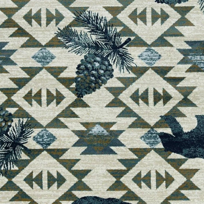 7' Round Ivory Or Blue Geometric Lodge Pattern Indoor Area Rug