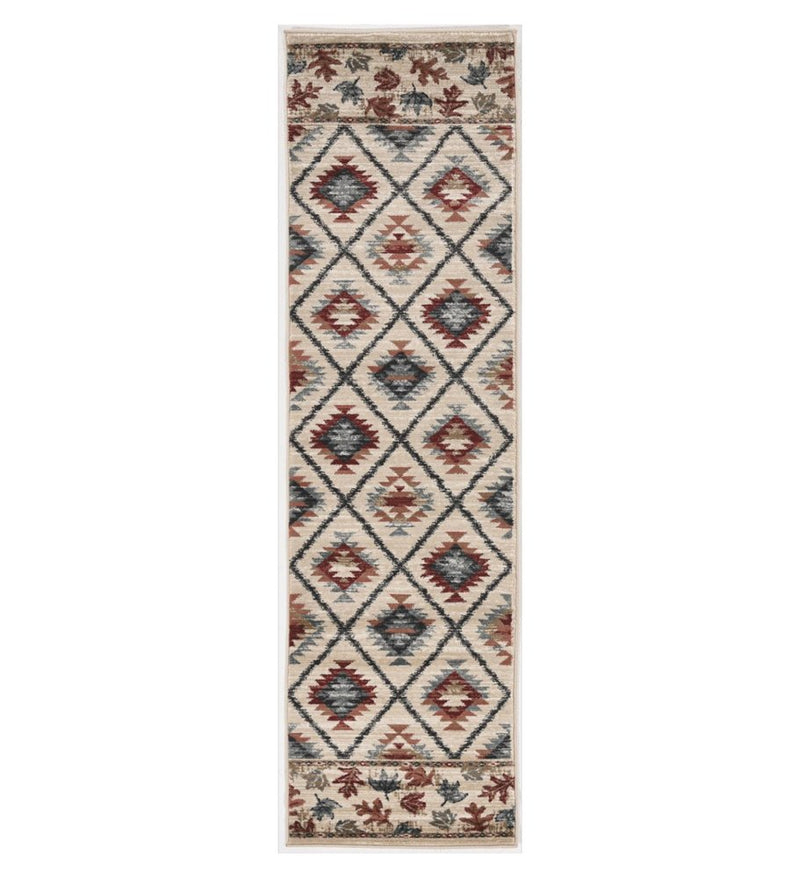8' Ivory Machine Woven Geometric Lodge Round Indoor Area Rug
