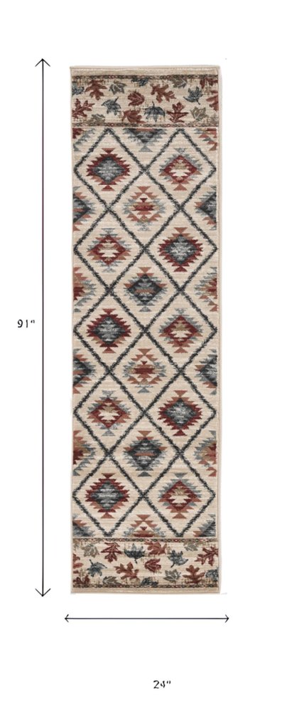 8' Ivory Machine Woven Geometric Lodge Round Indoor Area Rug