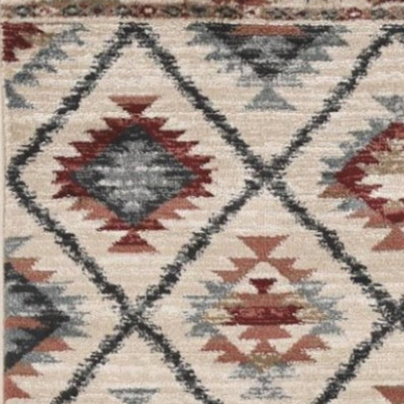 8' Ivory Machine Woven Geometric Lodge Round Indoor Area Rug
