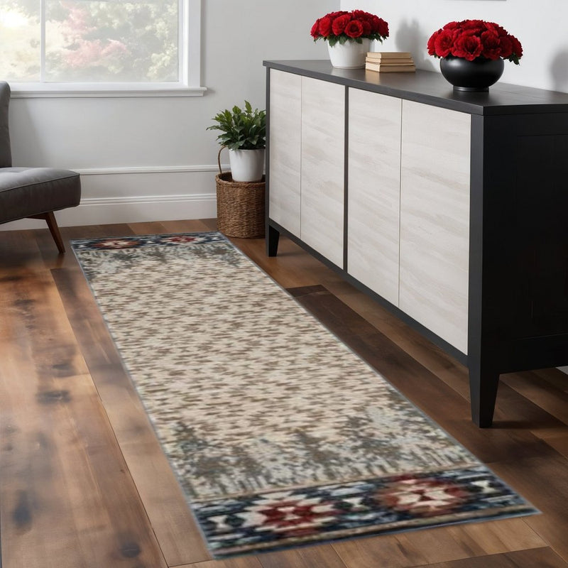 8' Ivory Machine Woven Pinegrove Lodge Indoor Runner Rug