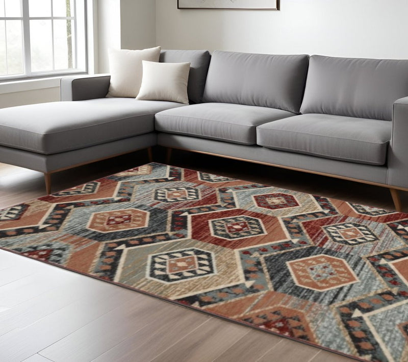 3' X 5' Red Machine Woven Honeycomb Lodge Indoor Area Rug