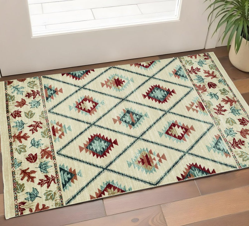 3' X 5' Ivory Southwestern Area Rug