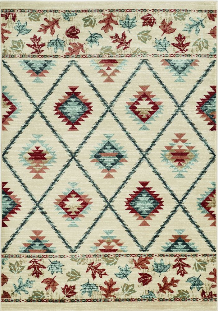 5' X 8' Ivory Machine Woven Geometric Lodge Indoor Area Rug