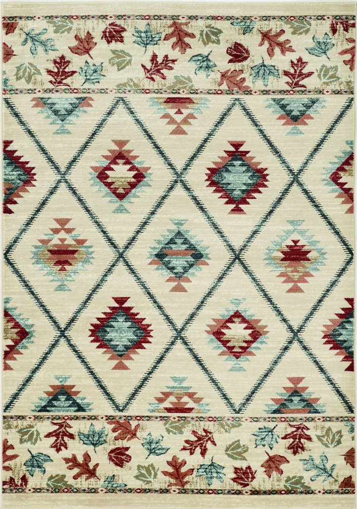 5' X 8' Ivory Machine Woven Geometric Lodge Indoor Area Rug