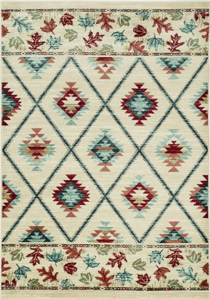 5' X 8' Ivory Machine Woven Geometric Lodge Indoor Area Rug