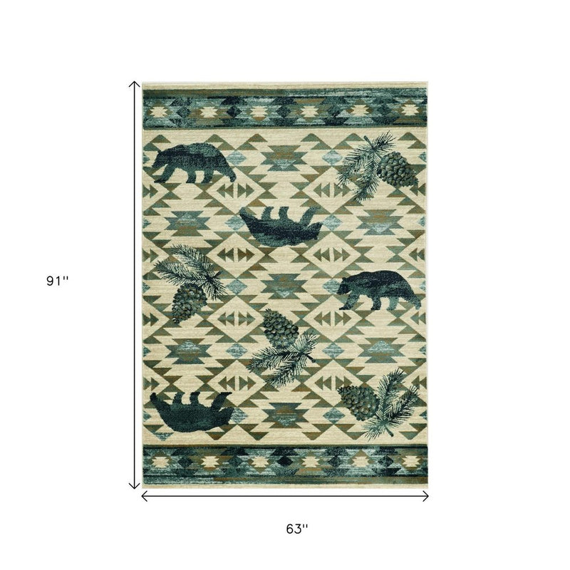 3' X 5' Ivory and Blue Woodland Lodge Area Rug