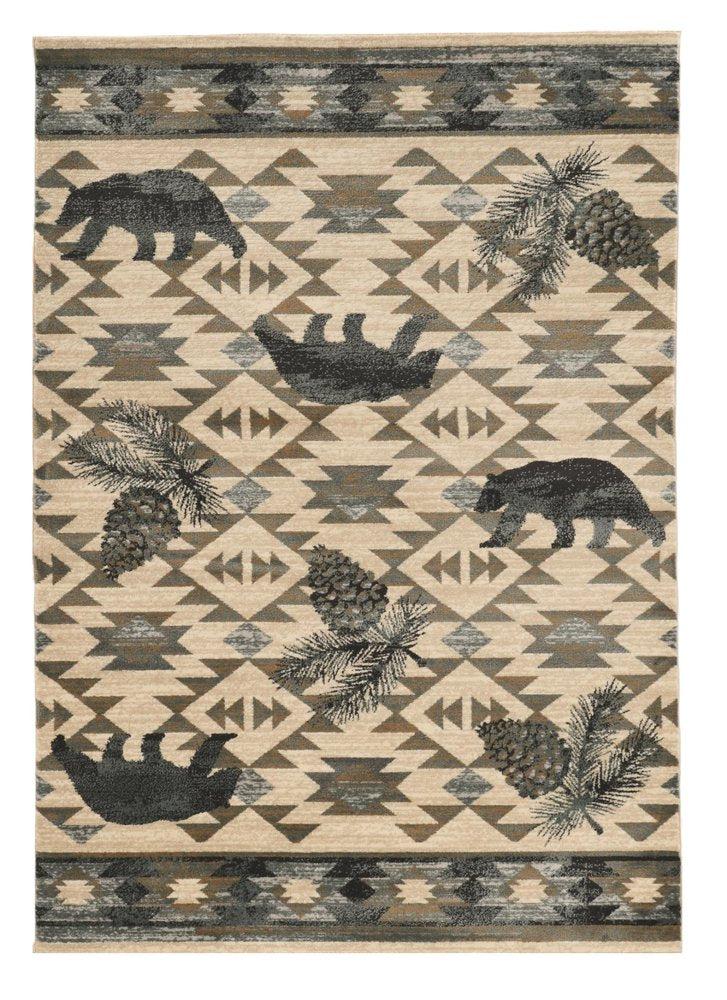 3' X 5' Ivory and Blue Woodland Lodge Area Rug