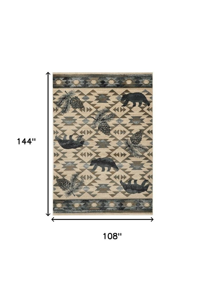3' X 5' Ivory and Blue Woodland Lodge Area Rug