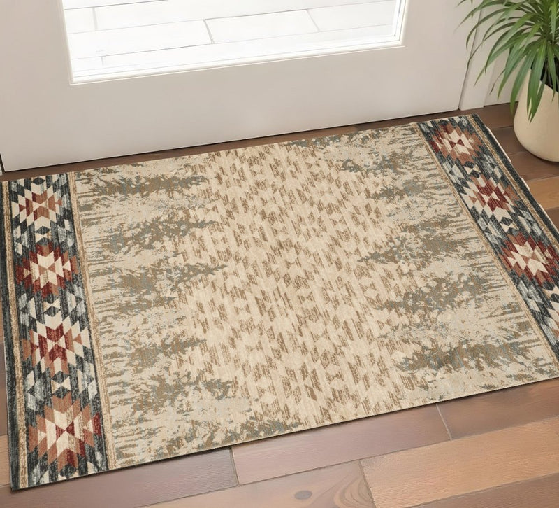 3' X 5' Ivory Southwestern Area Rug