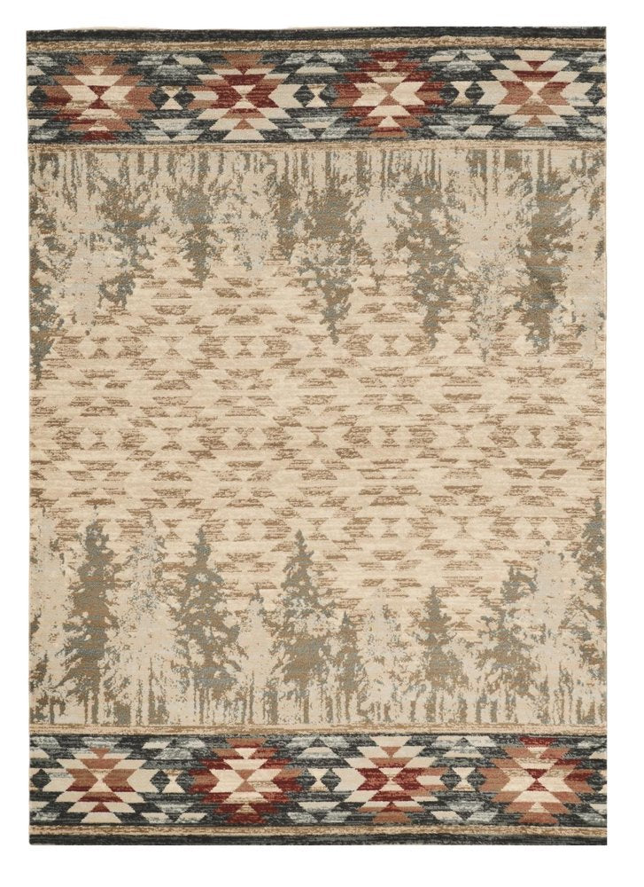 5' X 8' Ivory Machine Woven Pinegrove Lodge Indoor Area Rug
