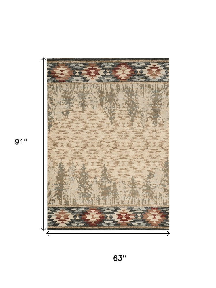 5' X 8' Ivory Machine Woven Pinegrove Lodge Indoor Area Rug