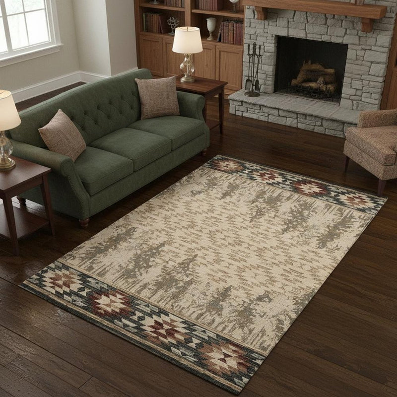 5' X 8' Ivory Machine Woven Pinegrove Lodge Indoor Area Rug
