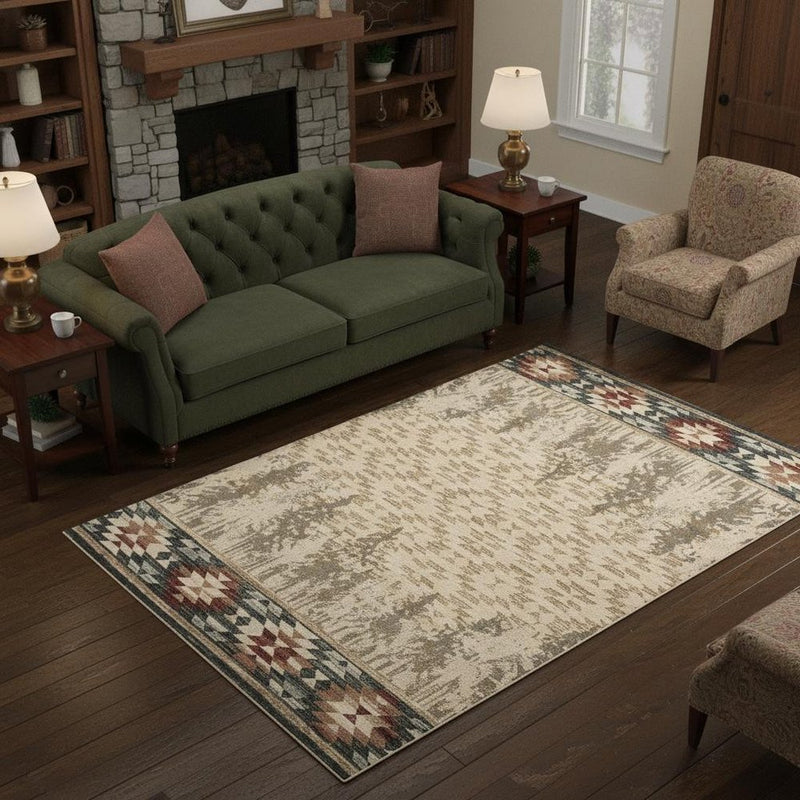 5' X 8' Ivory Machine Woven Pinegrove Lodge Indoor Area Rug