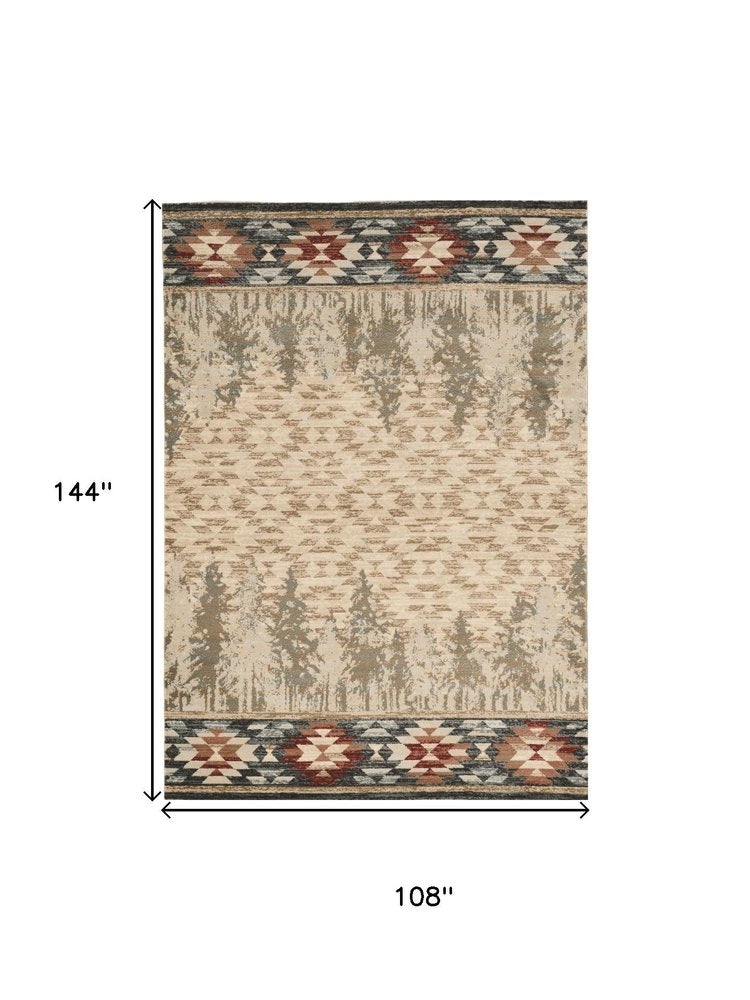8' Ivory Machine Woven Pinegrove Lodge Indoor Runner Rug