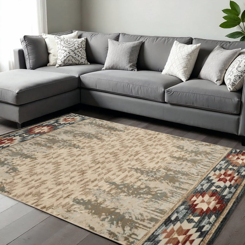 8' Ivory Machine Woven Pinegrove Lodge Indoor Runner Rug