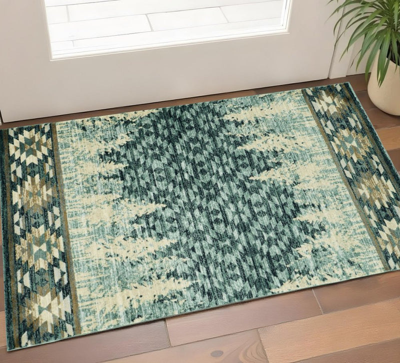 3' X 5' Slate Blue Southwestern Area Rug