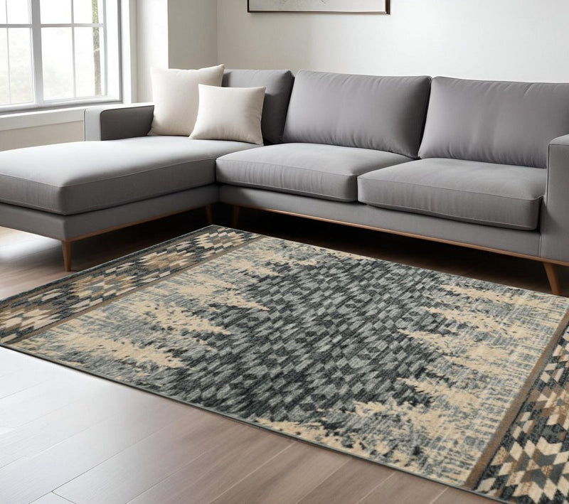 9' X 12' Slate Blue Machine Woven Pinegrove Lodge Indoor Area Rug
