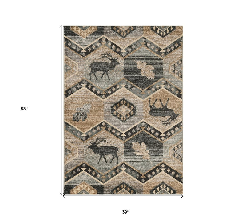 3' X 5' Beige and Ivory Woodland Lodge Area Rug