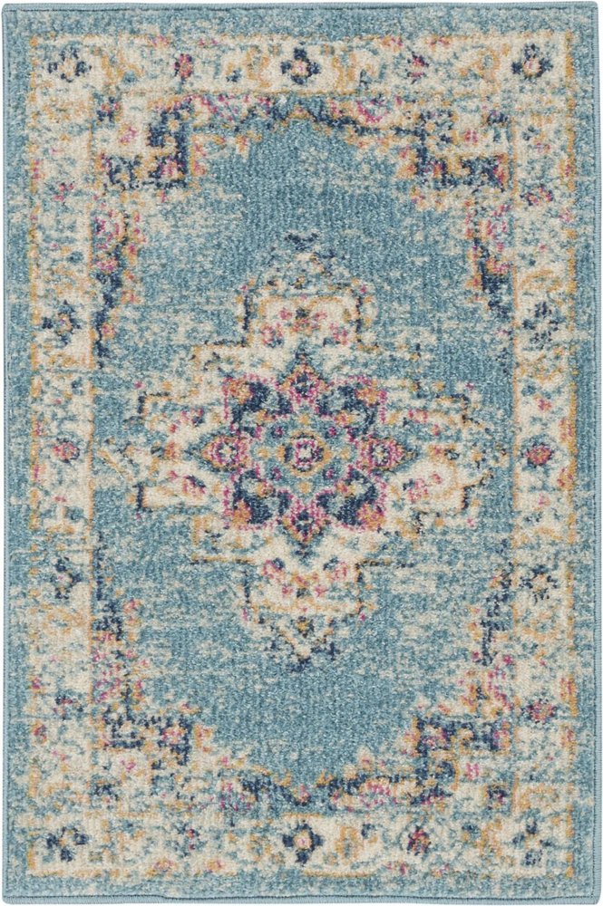 2' X 3' Light Blue Southwestern Power Loom Area Rug