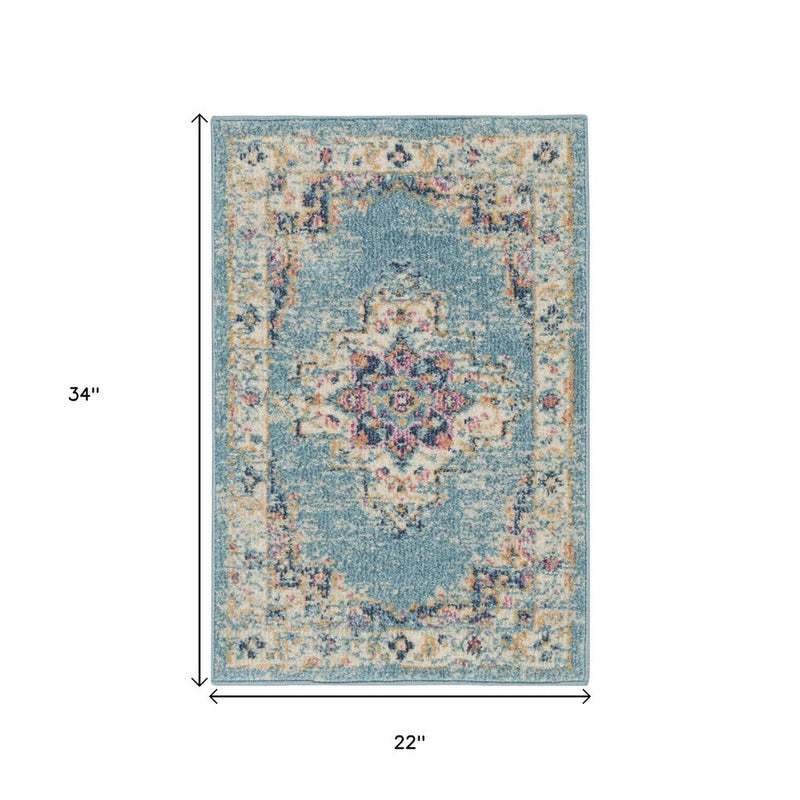 2' X 3' Light Blue Southwestern Power Loom Area Rug