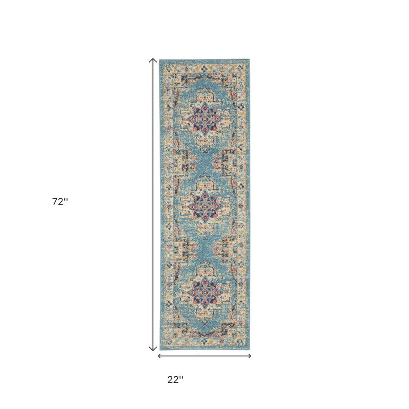 2' X 3' Light Blue Southwestern Power Loom Area Rug