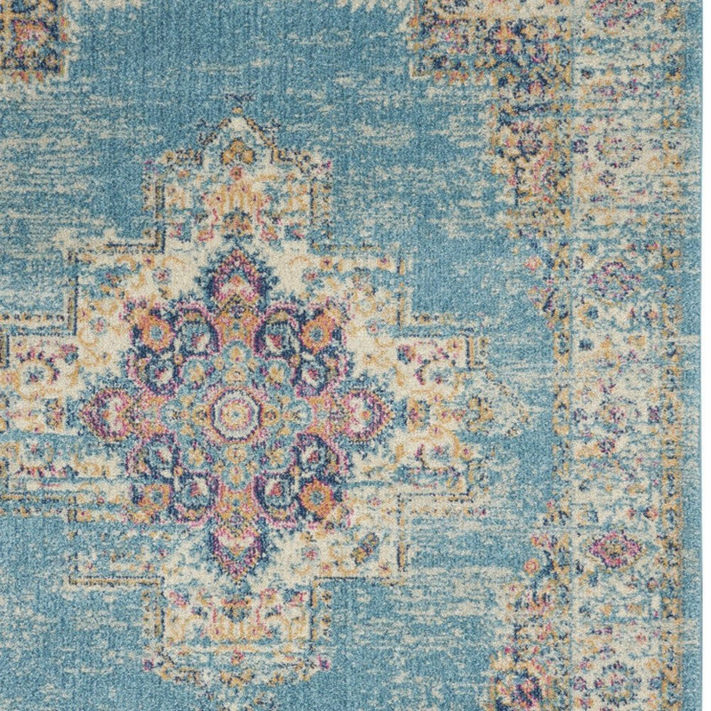 4' X 6' Light Blue Southwestern Power Loom Area Rug