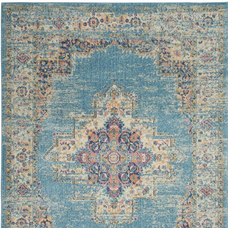 4' X 6' Light Blue Southwestern Power Loom Area Rug