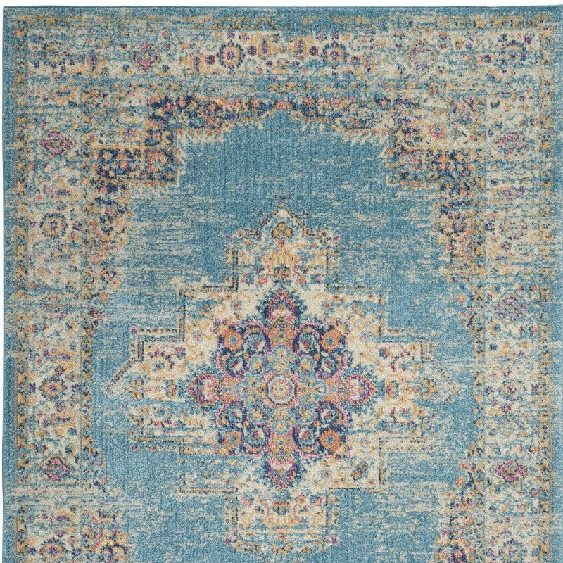 4' X 6' Light Blue Southwestern Power Loom Area Rug