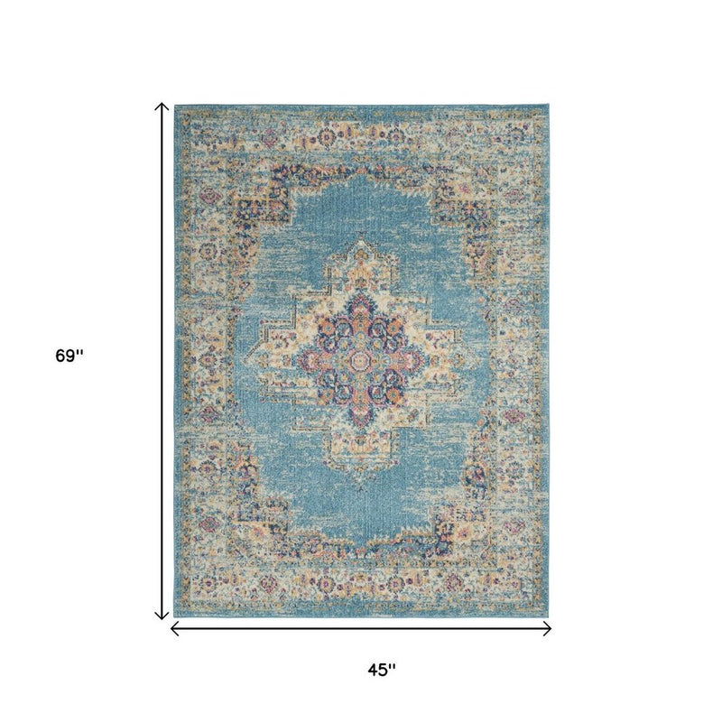 4' X 6' Light Blue Southwestern Power Loom Area Rug