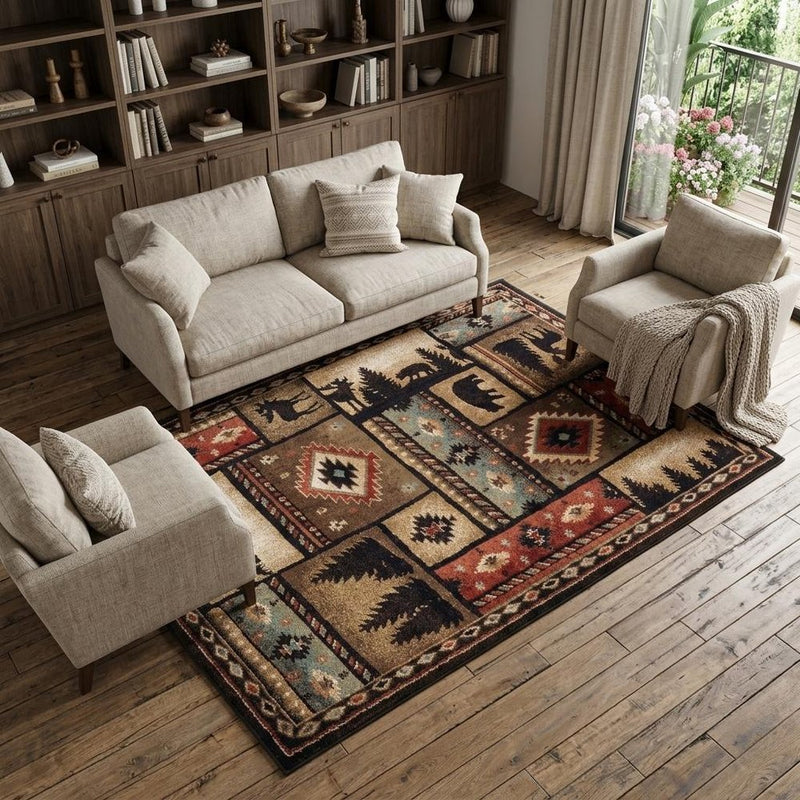 7' X 9' Black And Brown Nature Lodge Area Rug
