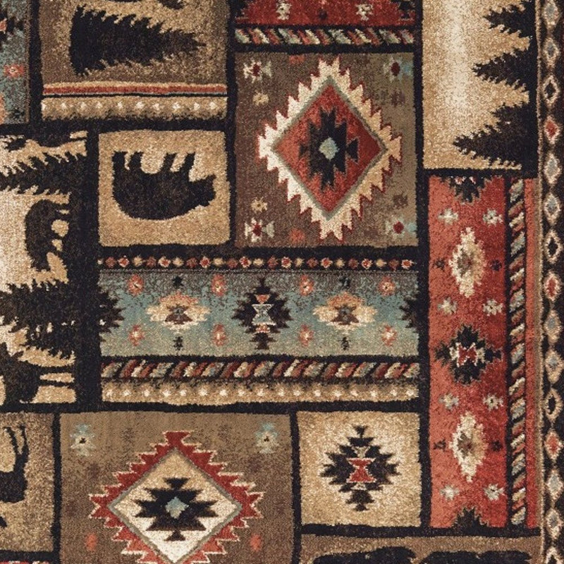 7' X 9' Black And Brown Nature Lodge Area Rug
