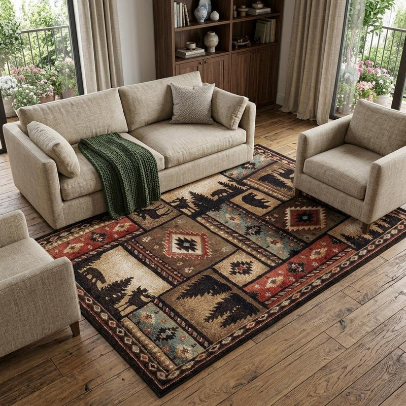 7' X 9' Black And Brown Nature Lodge Area Rug
