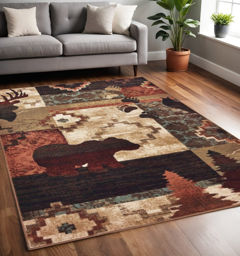 5' X 7' Rustic Brown Animal Lodge Area Rug