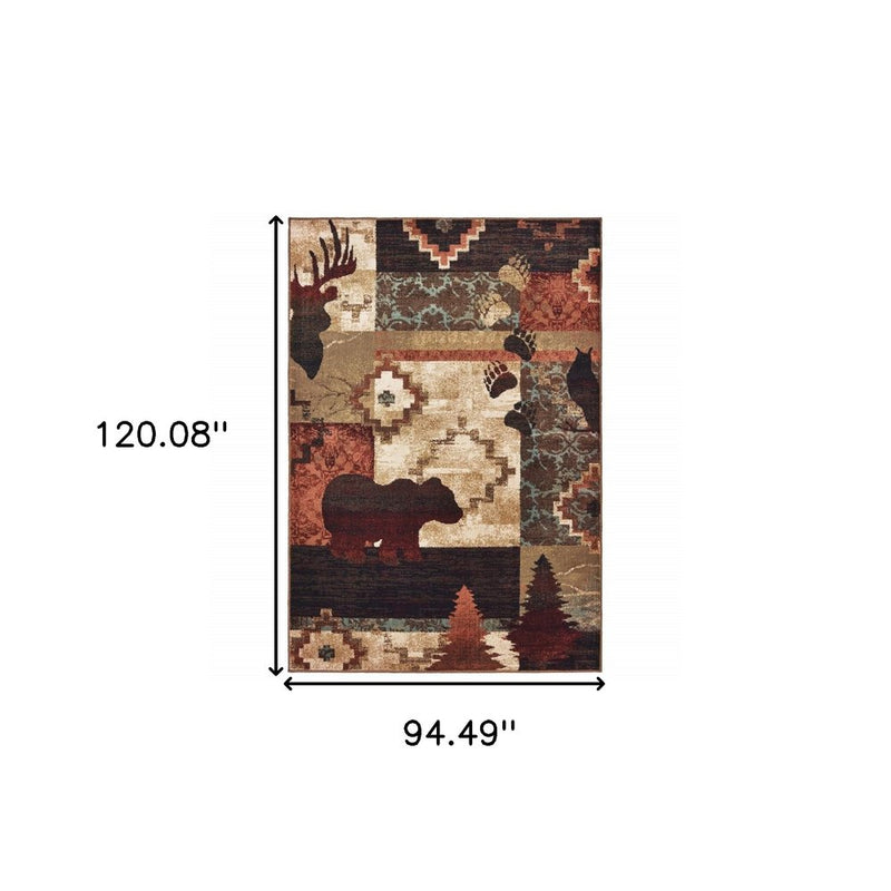 5' X 7' Rustic Brown Animal Lodge Area Rug