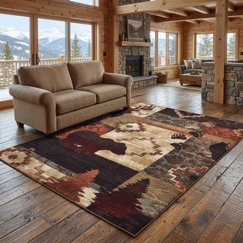 5' X 7' Rustic Brown Animal Lodge Area Rug