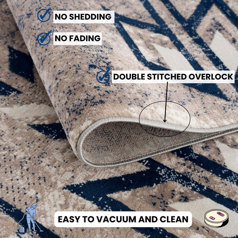 5' X 8' Gray Beige and Blue Southwestern Washable Area Rug
