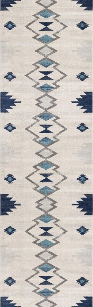 13' Runner Blue and Ivory Southwestern Runner Rug
