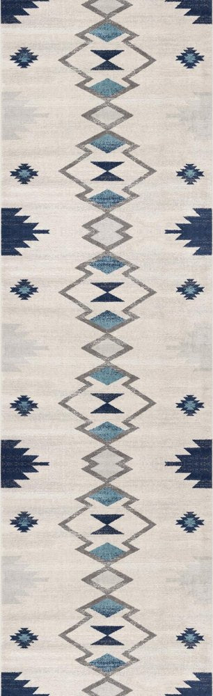 13' Runner Blue and Ivory Southwestern Runner Rug