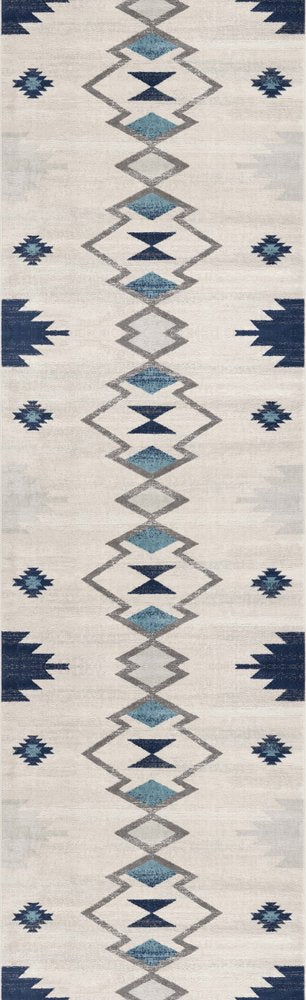 13' Runner Blue and Ivory Southwestern Runner Rug