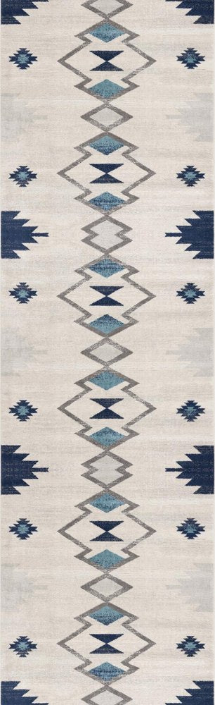 13' Runner Blue and Ivory Southwestern Runner Rug