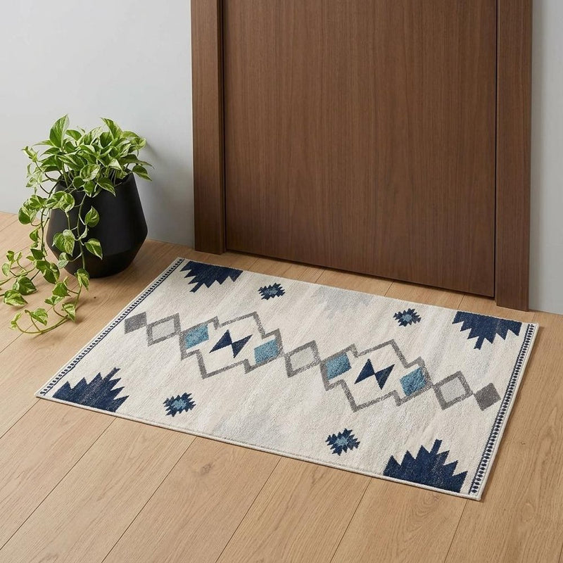13' Runner Blue and Ivory Southwestern Runner Rug