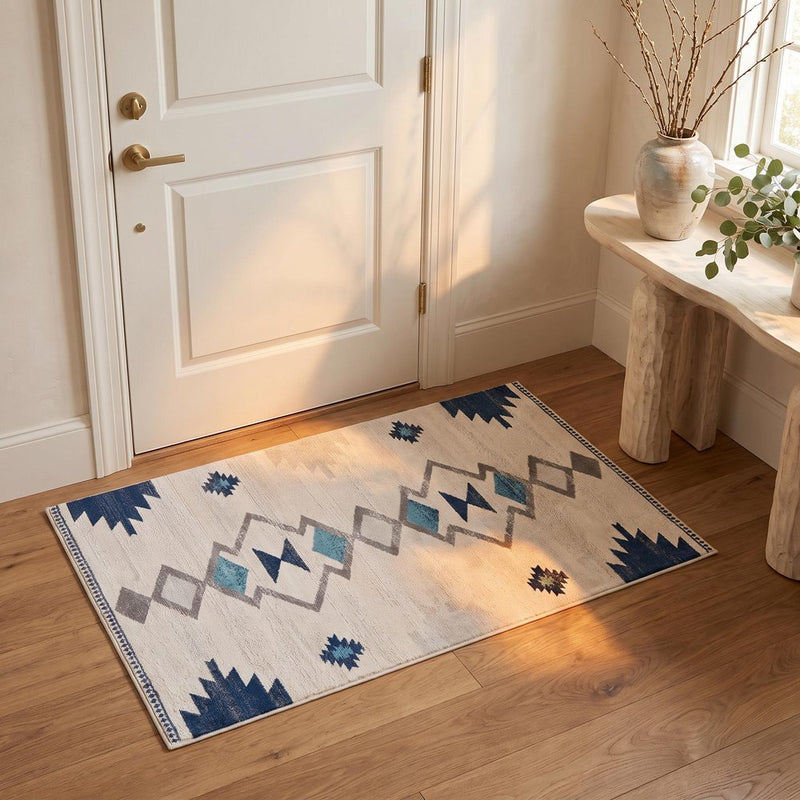 13' Runner Blue and Ivory Southwestern Runner Rug