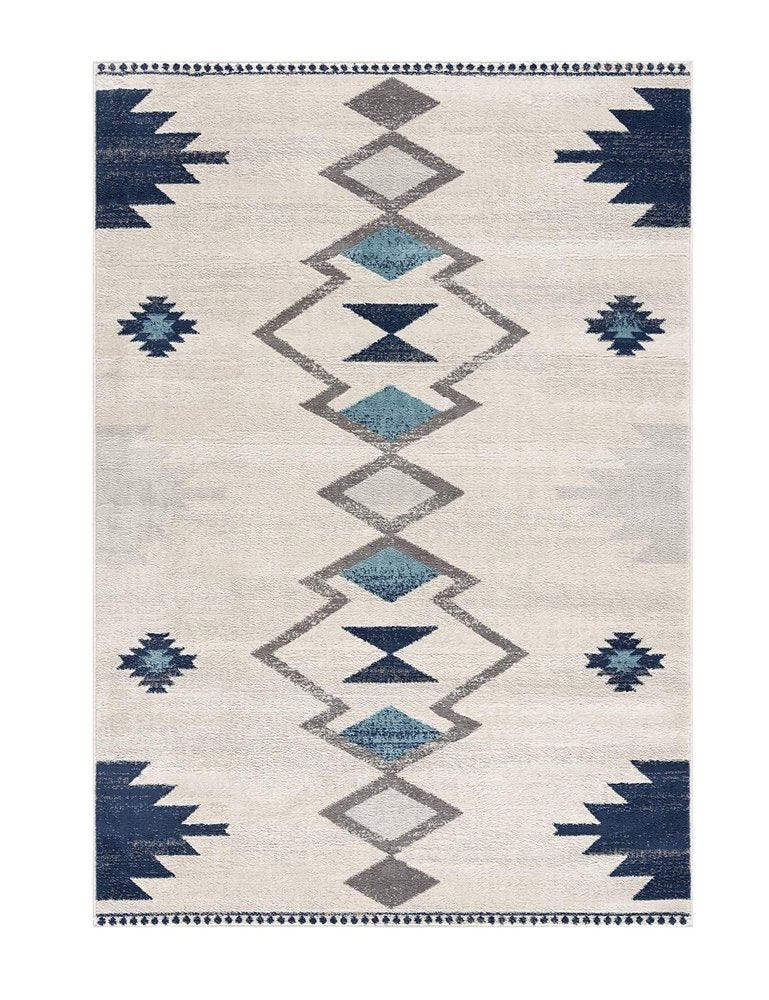 13' Runner Blue and Ivory Southwestern Runner Rug