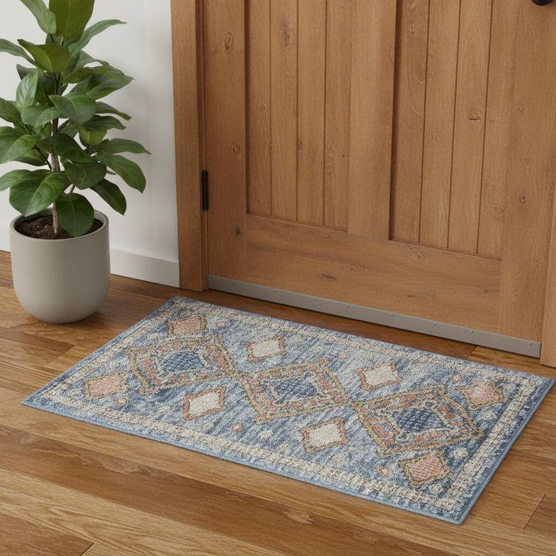 2' X 4' Blue Southwestern Power Loom Non Skid Area Rug