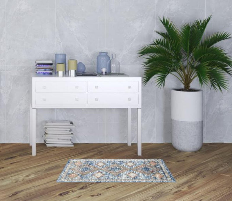 2' X 4' Blue Southwestern Power Loom Non Skid Area Rug